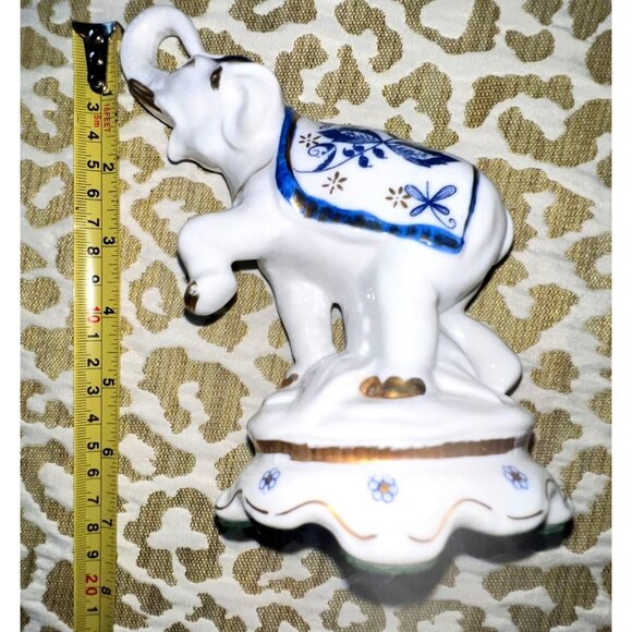 Porcelain Elephant Figurine WHT w/BLU GLD Floral Accents Trunk Up Lmt Ed Vienna - Picture 11 of 13